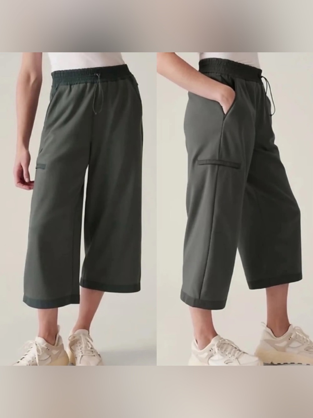 Athleta Triumph Hybrid Wide Leg Crop Pants XS Bali Green Fleece Lined
